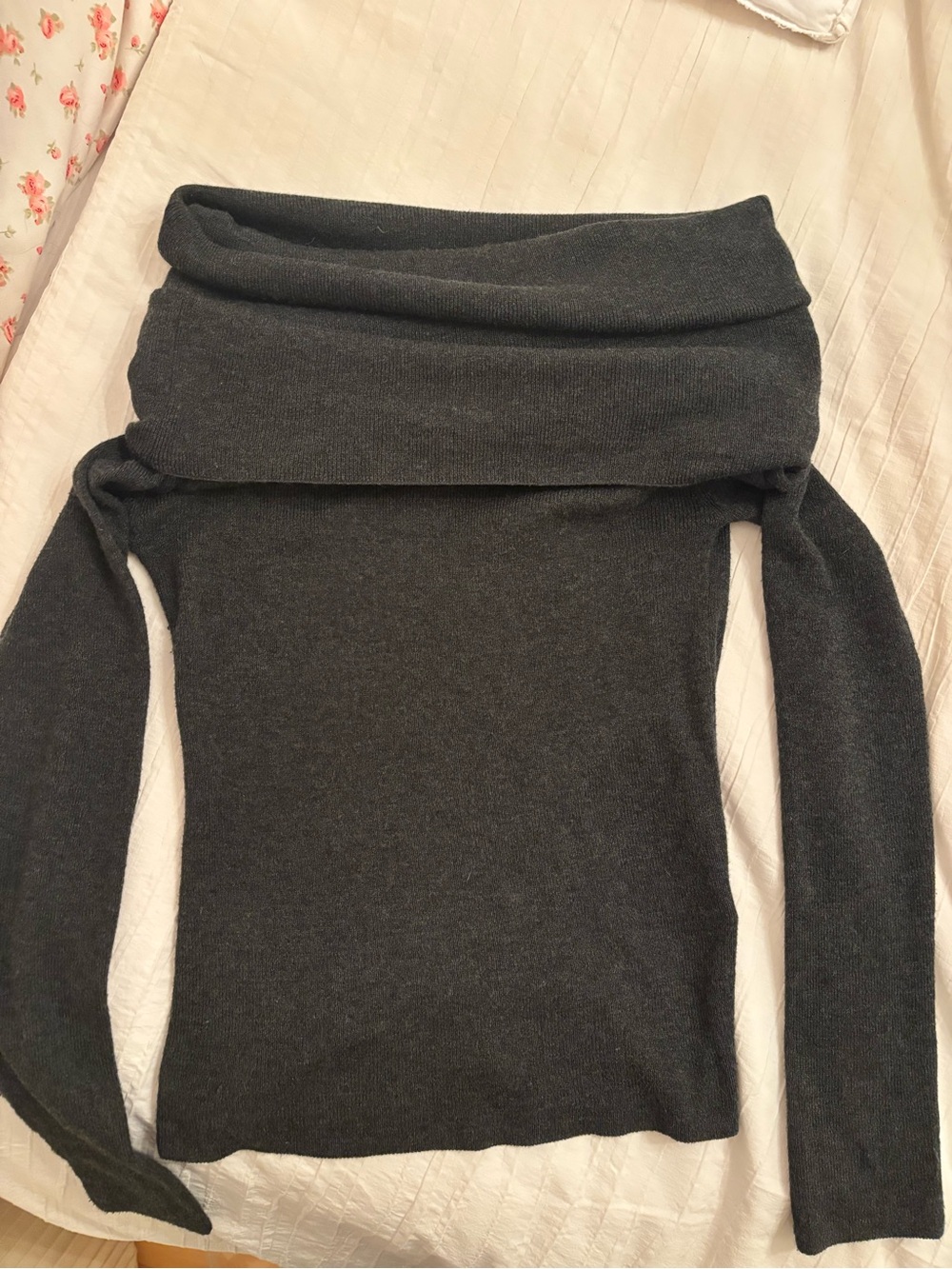 Zara Off-Shoulder Charcoal Gray Women’s Sweater